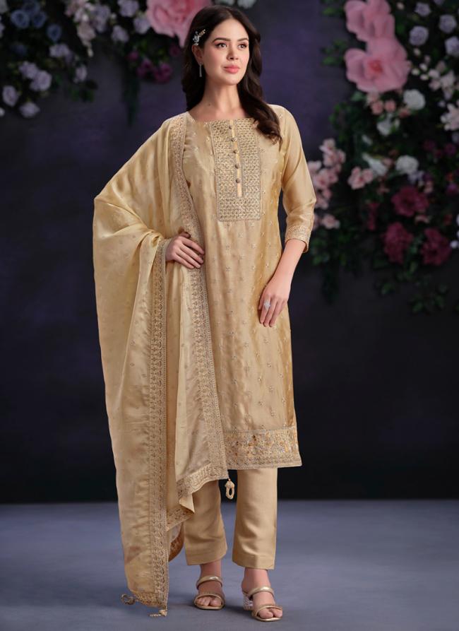 Shimmer Organza Yellow Festival Wear Embroidery Work Straight Suit